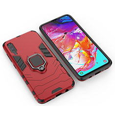 Silikon Hülle Handyhülle und Kunststoff Schutzhülle Hartschalen Tasche mit Magnetisch Fingerring Ständer KC1 für Samsung Galaxy A70 Rot