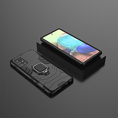 Silikon Hülle Handyhülle und Kunststoff Schutzhülle Hartschalen Tasche mit Magnetisch Fingerring Ständer KC1 für Samsung Galaxy A71 5G Schwarz