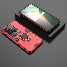 Silikon Hülle Handyhülle und Kunststoff Schutzhülle Hartschalen Tasche mit Magnetisch Fingerring Ständer KC1 für Vivo iQOO 11 Pro 5G Rot