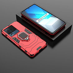 Silikon Hülle Handyhülle und Kunststoff Schutzhülle Hartschalen Tasche mit Magnetisch Fingerring Ständer KC1 für Vivo iQOO Neo7 5G Rot