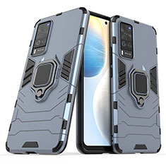 Silikon Hülle Handyhülle und Kunststoff Schutzhülle Hartschalen Tasche mit Magnetisch Fingerring Ständer KC1 für Vivo X60 Pro 5G Blau
