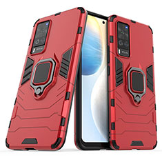 Silikon Hülle Handyhülle und Kunststoff Schutzhülle Hartschalen Tasche mit Magnetisch Fingerring Ständer KC1 für Vivo X60 Pro 5G Rot