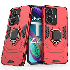 Silikon Hülle Handyhülle und Kunststoff Schutzhülle Hartschalen Tasche mit Magnetisch Fingerring Ständer KC1 für Vivo Y55 4G Rot