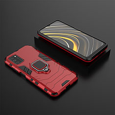 Silikon Hülle Handyhülle und Kunststoff Schutzhülle Hartschalen Tasche mit Magnetisch Fingerring Ständer KC1 für Xiaomi Poco M3 Rot