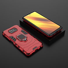 Silikon Hülle Handyhülle und Kunststoff Schutzhülle Hartschalen Tasche mit Magnetisch Fingerring Ständer KC1 für Xiaomi Poco X3 NFC Rot
