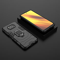 Silikon Hülle Handyhülle und Kunststoff Schutzhülle Hartschalen Tasche mit Magnetisch Fingerring Ständer KC1 für Xiaomi Poco X3 NFC Schwarz