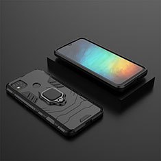 Silikon Hülle Handyhülle und Kunststoff Schutzhülle Hartschalen Tasche mit Magnetisch Fingerring Ständer KC1 für Xiaomi Redmi 10A 4G Schwarz