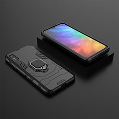 Silikon Hülle Handyhülle und Kunststoff Schutzhülle Hartschalen Tasche mit Magnetisch Fingerring Ständer KC1 für Xiaomi Redmi 9AT Schwarz