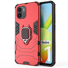 Silikon Hülle Handyhülle und Kunststoff Schutzhülle Hartschalen Tasche mit Magnetisch Fingerring Ständer KC1 für Xiaomi Redmi A2 Plus Rot