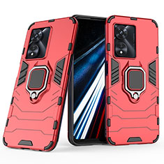Silikon Hülle Handyhülle und Kunststoff Schutzhülle Hartschalen Tasche mit Magnetisch Fingerring Ständer KC2 für Oppo A38 Rot