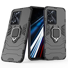 Silikon Hülle Handyhülle und Kunststoff Schutzhülle Hartschalen Tasche mit Magnetisch Fingerring Ständer KC2 für Oppo A58 4G Schwarz