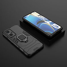 Silikon Hülle Handyhülle und Kunststoff Schutzhülle Hartschalen Tasche mit Magnetisch Fingerring Ständer KC2 für Realme GT Neo 3T 5G Schwarz