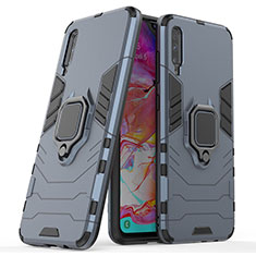 Silikon Hülle Handyhülle und Kunststoff Schutzhülle Hartschalen Tasche mit Magnetisch Fingerring Ständer KC2 für Samsung Galaxy A70 Blau