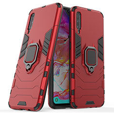 Silikon Hülle Handyhülle und Kunststoff Schutzhülle Hartschalen Tasche mit Magnetisch Fingerring Ständer KC2 für Samsung Galaxy A70 Rot