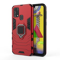 Silikon Hülle Handyhülle und Kunststoff Schutzhülle Hartschalen Tasche mit Magnetisch Fingerring Ständer KC2 für Samsung Galaxy M21s Rot