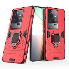 Silikon Hülle Handyhülle und Kunststoff Schutzhülle Hartschalen Tasche mit Magnetisch Fingerring Ständer KC2 für Vivo iQOO 11 Pro 5G Rot