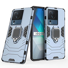 Silikon Hülle Handyhülle und Kunststoff Schutzhülle Hartschalen Tasche mit Magnetisch Fingerring Ständer KC2 für Vivo iQOO Neo7 5G Blau