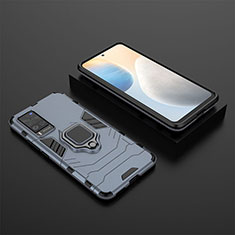 Silikon Hülle Handyhülle und Kunststoff Schutzhülle Hartschalen Tasche mit Magnetisch Fingerring Ständer KC2 für Vivo X60 Pro 5G Blau