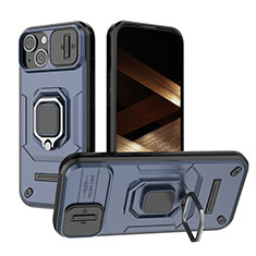 Silikon Hülle Handyhülle und Kunststoff Schutzhülle Hartschalen Tasche mit Magnetisch Fingerring Ständer KC3 für Apple iPhone 13 Blau