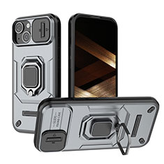 Silikon Hülle Handyhülle und Kunststoff Schutzhülle Hartschalen Tasche mit Magnetisch Fingerring Ständer KC3 für Apple iPhone 13 Grau