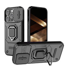 Silikon Hülle Handyhülle und Kunststoff Schutzhülle Hartschalen Tasche mit Magnetisch Fingerring Ständer KC3 für Apple iPhone 13 Pro Max Schwarz