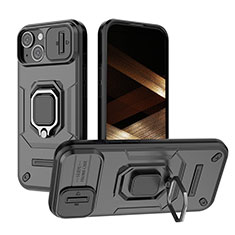 Silikon Hülle Handyhülle und Kunststoff Schutzhülle Hartschalen Tasche mit Magnetisch Fingerring Ständer KC3 für Apple iPhone 13 Schwarz