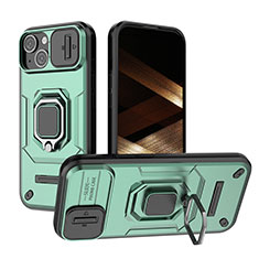 Silikon Hülle Handyhülle und Kunststoff Schutzhülle Hartschalen Tasche mit Magnetisch Fingerring Ständer KC3 für Apple iPhone 15 Grün