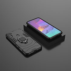 Silikon Hülle Handyhülle und Kunststoff Schutzhülle Hartschalen Tasche mit Magnetisch Fingerring Ständer KC3 für Samsung Galaxy A11 Schwarz