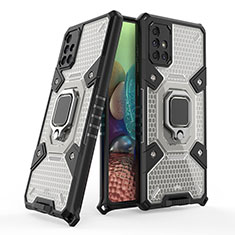 Silikon Hülle Handyhülle und Kunststoff Schutzhülle Hartschalen Tasche mit Magnetisch Fingerring Ständer KC3 für Samsung Galaxy A71 4G A715 Schwarz