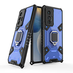 Silikon Hülle Handyhülle und Kunststoff Schutzhülle Hartschalen Tasche mit Magnetisch Fingerring Ständer KC3 für Vivo X70 5G Blau