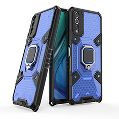 Silikon Hülle Handyhülle und Kunststoff Schutzhülle Hartschalen Tasche mit Magnetisch Fingerring Ständer KC3 für Vivo Y12s Blau