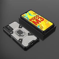 Silikon Hülle Handyhülle und Kunststoff Schutzhülle Hartschalen Tasche mit Magnetisch Fingerring Ständer KC3 für Xiaomi Poco M3 Schwarz