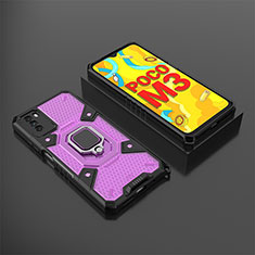 Silikon Hülle Handyhülle und Kunststoff Schutzhülle Hartschalen Tasche mit Magnetisch Fingerring Ständer KC3 für Xiaomi Poco M3 Violett