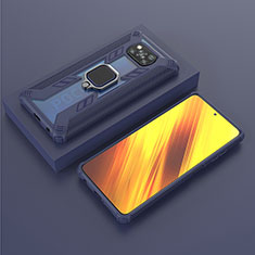 Silikon Hülle Handyhülle und Kunststoff Schutzhülle Hartschalen Tasche mit Magnetisch Fingerring Ständer KC3 für Xiaomi Poco X3 NFC Blau