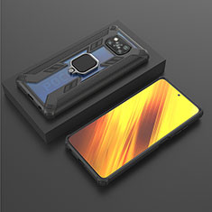 Silikon Hülle Handyhülle und Kunststoff Schutzhülle Hartschalen Tasche mit Magnetisch Fingerring Ständer KC3 für Xiaomi Poco X3 Pro Schwarz