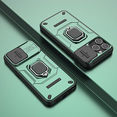 Silikon Hülle Handyhülle und Kunststoff Schutzhülle Hartschalen Tasche mit Magnetisch Fingerring Ständer KC4 für Apple iPhone 13 Pro Grün