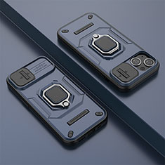 Silikon Hülle Handyhülle und Kunststoff Schutzhülle Hartschalen Tasche mit Magnetisch Fingerring Ständer KC4 für Apple iPhone 14 Plus Blau