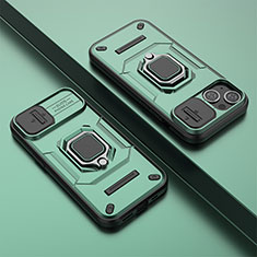 Silikon Hülle Handyhülle und Kunststoff Schutzhülle Hartschalen Tasche mit Magnetisch Fingerring Ständer KC4 für Apple iPhone 14 Plus Grün