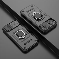 Silikon Hülle Handyhülle und Kunststoff Schutzhülle Hartschalen Tasche mit Magnetisch Fingerring Ständer KC4 für Apple iPhone 14 Plus Schwarz