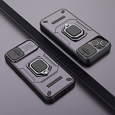 Silikon Hülle Handyhülle und Kunststoff Schutzhülle Hartschalen Tasche mit Magnetisch Fingerring Ständer KC4 für Apple iPhone 14 Plus Violett