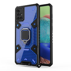 Silikon Hülle Handyhülle und Kunststoff Schutzhülle Hartschalen Tasche mit Magnetisch Fingerring Ständer KC4 für Samsung Galaxy A71 4G A715 Blau