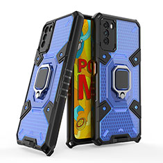 Silikon Hülle Handyhülle und Kunststoff Schutzhülle Hartschalen Tasche mit Magnetisch Fingerring Ständer KC4 für Xiaomi Poco M3 Blau