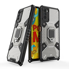 Silikon Hülle Handyhülle und Kunststoff Schutzhülle Hartschalen Tasche mit Magnetisch Fingerring Ständer KC4 für Xiaomi Poco M3 Schwarz