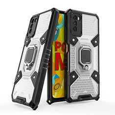 Silikon Hülle Handyhülle und Kunststoff Schutzhülle Hartschalen Tasche mit Magnetisch Fingerring Ständer KC4 für Xiaomi Poco M3 Weiß