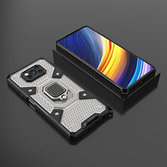 Silikon Hülle Handyhülle und Kunststoff Schutzhülle Hartschalen Tasche mit Magnetisch Fingerring Ständer KC4 für Xiaomi Poco X3 Pro Schwarz