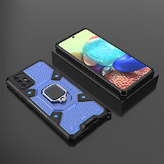 Silikon Hülle Handyhülle und Kunststoff Schutzhülle Hartschalen Tasche mit Magnetisch Fingerring Ständer KC5 für Samsung Galaxy A71 5G Blau