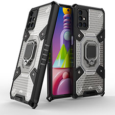 Silikon Hülle Handyhülle und Kunststoff Schutzhülle Hartschalen Tasche mit Magnetisch Fingerring Ständer KC5 für Samsung Galaxy M51 Schwarz