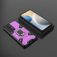 Silikon Hülle Handyhülle und Kunststoff Schutzhülle Hartschalen Tasche mit Magnetisch Fingerring Ständer KC5 für Vivo X70 5G Violett