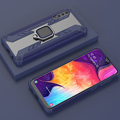 Silikon Hülle Handyhülle und Kunststoff Schutzhülle Hartschalen Tasche mit Magnetisch Fingerring Ständer KC6 für Samsung Galaxy A50 Blau