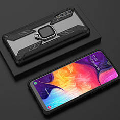 Silikon Hülle Handyhülle und Kunststoff Schutzhülle Hartschalen Tasche mit Magnetisch Fingerring Ständer KC6 für Samsung Galaxy A50 Schwarz